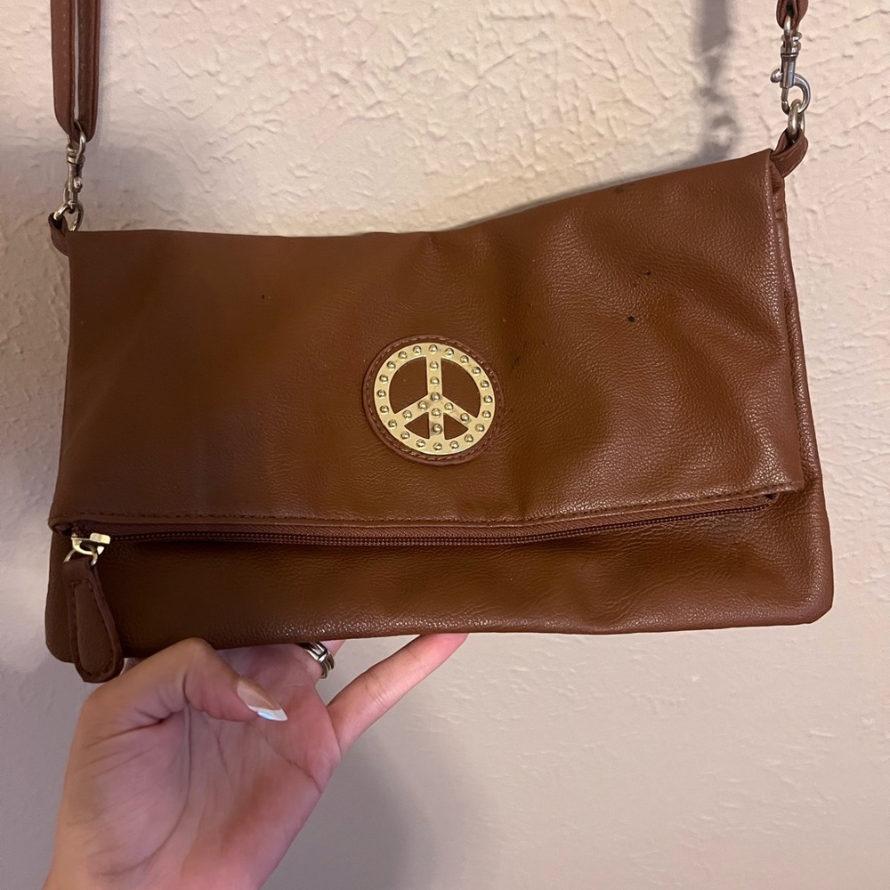Peace Brown Leather Crossbody Bag